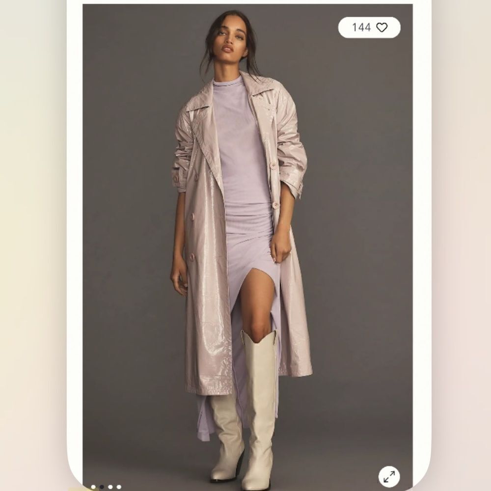 Anthropologie Maeve Patent Faux Leather Trench Coat NEW Size Medium